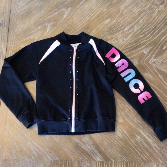 Moret Kids Black Rhinestone Embellished Zip Up Dance Sleeve Jacket Size Large - Picture 1 of 8